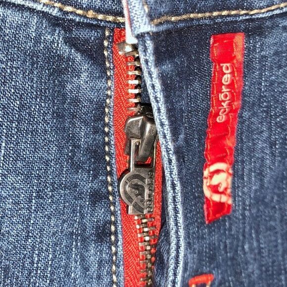 Vintage ECKO Red Flare Jeans Embroidered Logo Size 9 - Picture 7 of 16